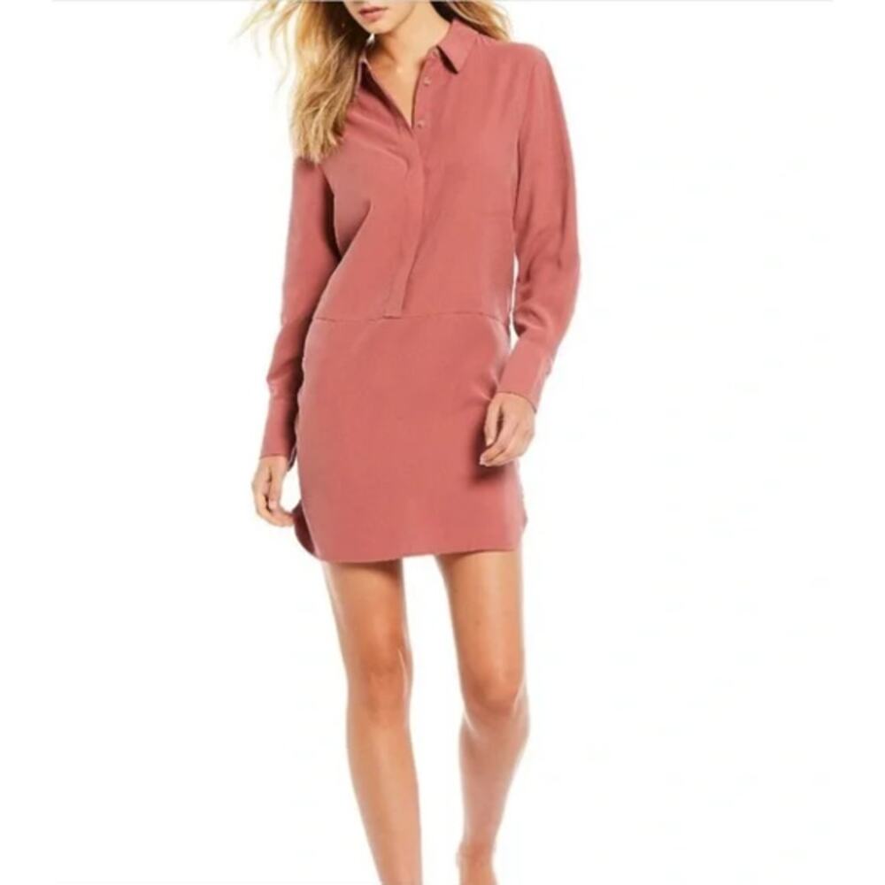 Cremieux Shirt‎ Dress Long Sleeves Button Up Hi-Low Knee Length Rayon Pink M